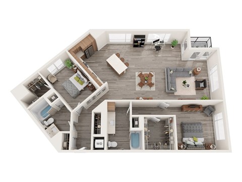 Floor plan for 2 beds, 2 baths, 1630 sqft